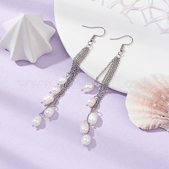 Серьги из натурального жемчуга с подвесками&nbsp;EJEW-JE05413-02