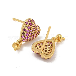 Orecchini a bottone con micro pavé di ottone placcato a cremagliera rosa caldo&nbsp;EJEW-C102-05G-02A