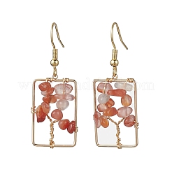 Серьги с подвесками из окрашенных натуральных смешанных драгоценных камней в виде крошки дерева EJEW-JE05734