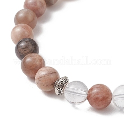 Регулируемые браслеты из бусин из натурального кварца и черного лунного камня&nbsp;BJEW-JB13039