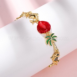 Браслеты из латуни с кубическим цирконием и эмалевыми звеньями на морскую тематику для женщин&nbsp;BJEW-F514-01A-G