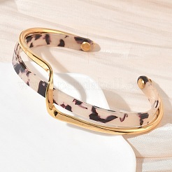Bracelets joncs ouverts ondulés double couche en acétate de cellulose (résine) et acier inoxydable 304 pour femmes&nbsp;SA-CBA7107-03G