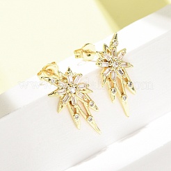 Boucles d'oreilles étoile en laiton micro pavé de zircones cubiques transparentes&nbsp;EJEW-D351-08G