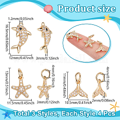 12 шт. 3 стиля латунных подвесок с прозрачными кубическими цирконами&nbsp;KK-NB0004-11