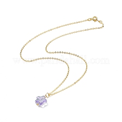 5 pièces 5 colliers pendentif fleur de prunier en verre de couleur sertis de chaînes de câble en laiton pour les femmes&nbsp;NJEW-JN04110