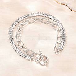 Collares de cadena tipo clip de papel con cadena de tenis de acero inoxidable 304 con circonitas cúbicas transparentes engastadas y cierres de OT.&nbsp;NJEW-D326-02P
