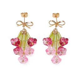 Серьги-гвоздики с подвесками в виде цветка из стеклянных бусин&nbsp;EJEW-TA00595