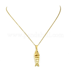 Colgante de pez de latón con micro pavé de circonita cúbica negra y collar de cadena de cable de acero inoxidable 304 para mujer&nbsp;NJEW-JN06181