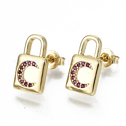 Серьги-гвоздики с замком из латуни с кубическим цирконием и микропаве&nbsp;EJEW-N011-27-NF