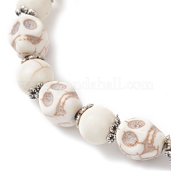 4 bracelet extensible en perles rondes et tête de mort en turquoise synthétique teinté Halloween&nbsp;BJEW-JB12255