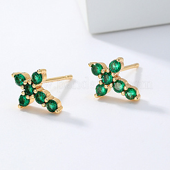 Изысканные серьги-гвоздики с крестом из латуни и кубическим цирконием&nbsp;GX6224