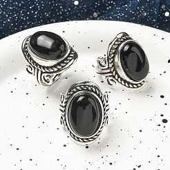 Anneaux ajustables en obsidienne naturelle&nbsp;RJEW-I108-01AS-17