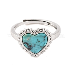 Anelli regolabili con cuore turchese naturale&nbsp;RJEW-Q817-05P-04