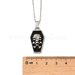 Тема Хэллоуина гроб из нержавеющей стали 304 с черной эмалью и подвеской-черепом для мужчин&nbsp;LS-NJEW-Z090-01P