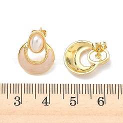 Овальные серьги-гвоздики с плоскими круглыми латунными эмалированными элементами&nbsp;EJEW-P341-02G-04