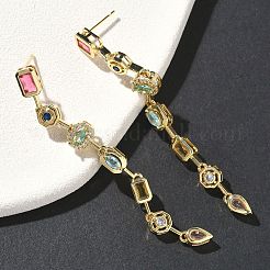 Orecchini pendenti rettangolari con micro pavé di zirconi cubici in ottone a goccia&nbsp;EJEW-G452-10G