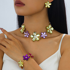 Наборы сережек-гвоздиков из сплава стекла в форме цветка&nbsp;FS-WG3B0F9-01