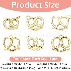 6pcs 6 estilos latón micro pavé colgantes de circonita cúbica&nbsp;KK-YW0004-50