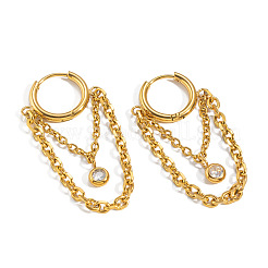 Boucles d'oreilles créoles à pampilles en acier inoxydable 304 serties de zirconiums cubiques pavés&nbsp;WB3830