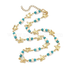 Collares con cuentas de turquesa sintética teñidas con tintes oceánicos y cadenas de eslabones de acero inoxidable 304.&nbsp;GG-NJEW-JN06337-03