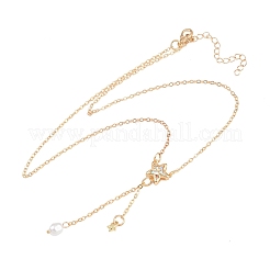 Colliers pendentifs en laiton pavé de zirconiums cubiques AB transparents en forme de nœud papillon et d'étoile pour femmes&nbsp;KK-CBA6599-01G