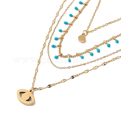 Collana multistrato con ciondoli occhio di cavallo turchese sintetico e strass con perline di plastica&nbsp;NJEW-P269-19G