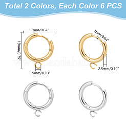 12 pz 2 colori 201 acciaio inossidabile orecchini a cerchio huggie&nbsp;STAS-UN0056-80