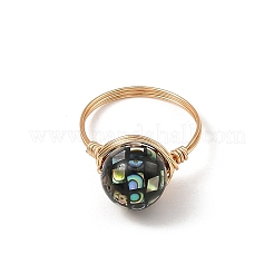Anelli con filo di rame ecologico e perline di conchiglia di abalone naturale&nbsp;RJEW-JR01099
