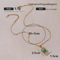 Colliers pendentifs rectangulaires vintage en acier inoxydable 304 et turquoise synthétique pour femmes&nbsp;YS1468