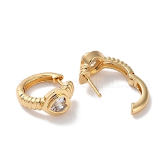 Orecchini a cerchio da donna con micro pavè di zirconi cubici in ottone a forma di cuore&nbsp;EJEW-B056-05G