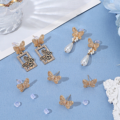 8 pièce de boucles d'oreilles papillon en laiton et strass pour femmes&nbsp;EJEW-BBC0001-91