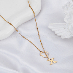 1 collane con laccio in acciaio inossidabile con lettera e cuore per donna&nbsp;NJEW-LP0002-87G-X