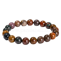 Braccialetti elasticizzati rotondi da donna in agata verde naturale dell'oceano&nbsp;PW-WG91270-01