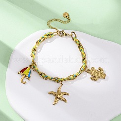 Браслеты с подвесками из нержавеющей стали 304 с эмалированными веревками&nbsp;BJEW-L708-10G