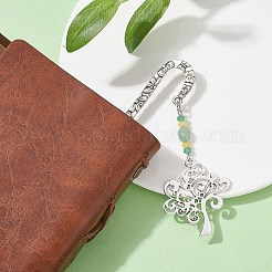Natürliche malaysische Jade und grüne Aventurin-Perlen-Lesezeichen mit legiertem Lebensbaum&nbsp;AJEW-JK00255-02