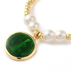 Регулируемый плоский круглый браслет с амулетами святой девы&nbsp;LS-BJEW-Z073-01G-02