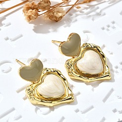 Orecchini a bottone in ottone smaltato a forma di cuore&nbsp;EJEW-Z086-17G-01