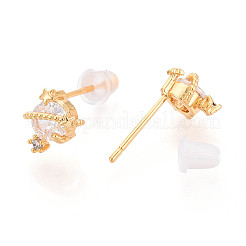 Серьги-гвоздики с микропаве из прозрачного кубического циркония в виде планеты из латуни&nbsp;EJEW-T047-42G