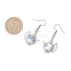 Серьги-подвески из фарфора и керамики с цветочным принтом из нержавеющей стали 304&nbsp;EJEW-JE06288