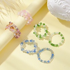 Set di anelli elasticizzati con fiori di perline intrecciati in vetro stile 2 pz 2 per donna&nbsp;RJEW-JR00592