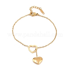 Браслеты с подвесками и сердечками из нержавеющей стали 304 для женщин&nbsp;BJEW-A146-02G