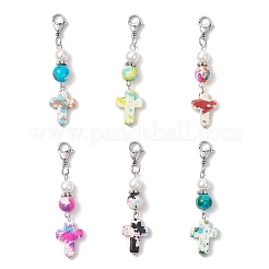 Подвески в форме креста из синтетической бирюзы&nbsp;HJEW-JM03644-01