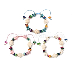 Geflochtene Armbänder aus natürlichen Süßwassermuscheln und synthetischen Türkisperlen&nbsp;BJEW-JB13868