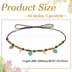 16 pièce 16 styles de corde cirée et de bandeau de chapeau réglable en plastique et synthétique turquoise&nbsp;DIY-MA0007-10