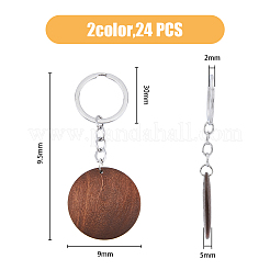 24шт 2 цвета плоский круглый деревянный брелок&nbsp;KEYC-HY0001-08