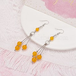 Perles de boule de jade de malaisie naturelle longue boucle d'oreille pour dame&nbsp;EJEW-JE04680-03