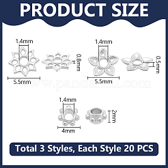 60 шт. 3 стиля 304 нержавеющая сталь разделительные бусины&nbsp;STAS-UN0063-77