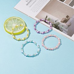 Женский эластичный браслет с акриловым сердцем и стеклянным жемчугом&nbsp;BJEW-JB08393