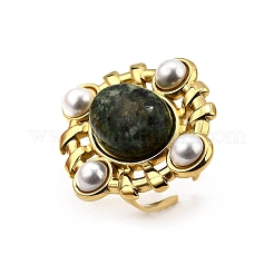 Нержавеющая сталь 304 с натуральными драгоценными камнями и пластиковой имитацией жемчуга&nbsp;LS-RJEW-Z096-02G-02