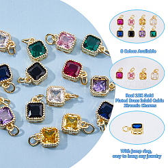 16 шт. 8-цветные подвески из настоящей латуни с покрытием из 18-каратного золота и инкрустацией из кубического циркония&nbsp;ZIRC-HS0001-05